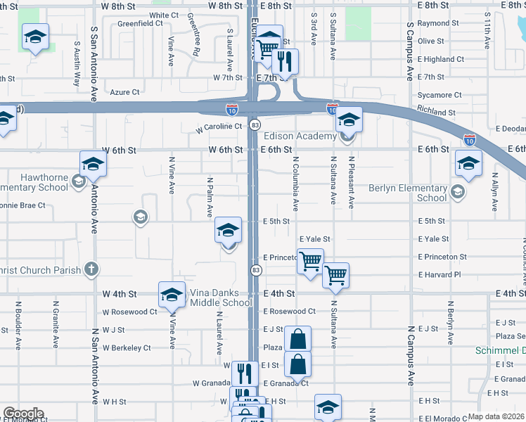 map of restaurants, bars, coffee shops, grocery stores, and more near in Ontario