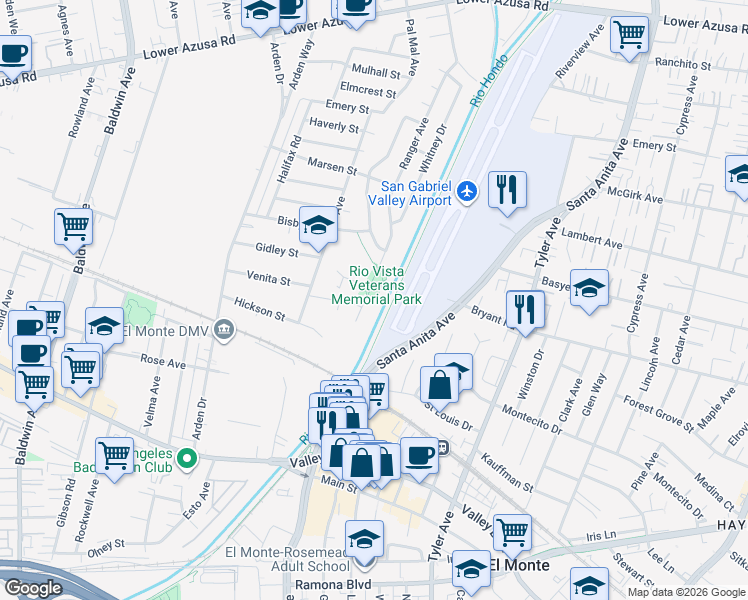 map of restaurants, bars, coffee shops, grocery stores, and more near 4252 Ranger Avenue in El Monte