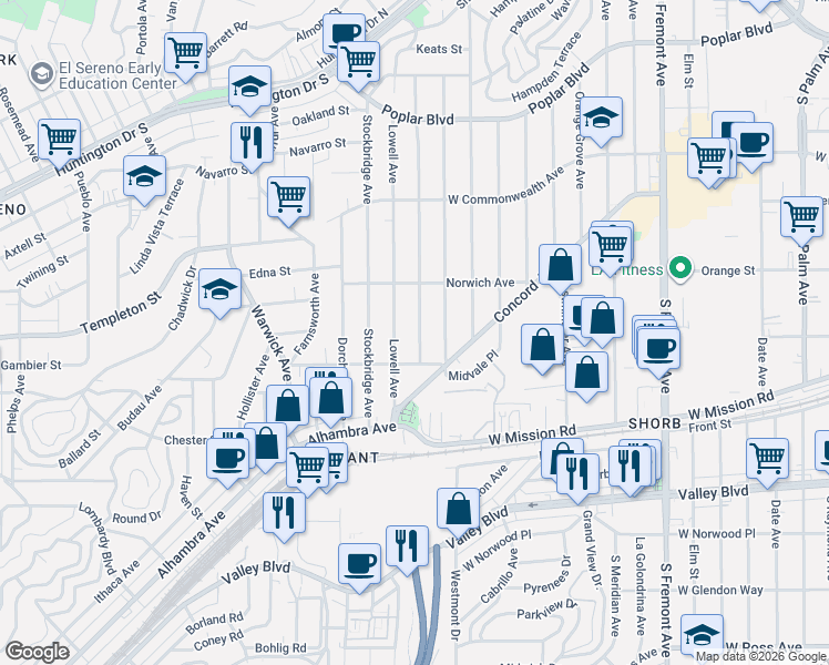 map of restaurants, bars, coffee shops, grocery stores, and more near 3114 Sheffield Avenue in Los Angeles