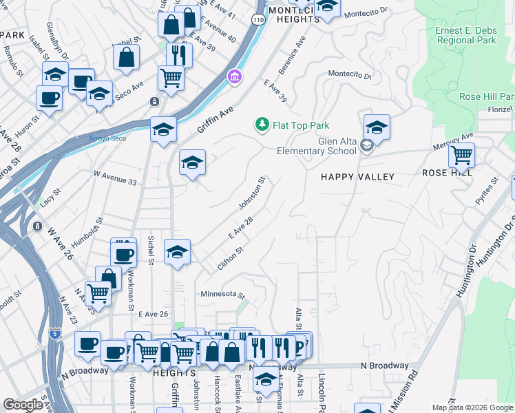 map of restaurants, bars, coffee shops, grocery stores, and more near 546 East Avenue 28 in Los Angeles