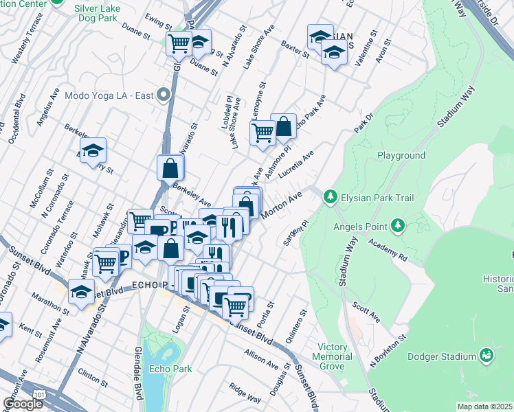 map of restaurants, bars, coffee shops, grocery stores, and more near in Los Angeles