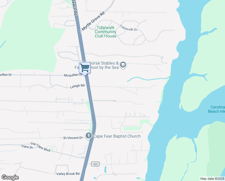 map of restaurants, bars, coffee shops, grocery stores, and more near 7157 Carolina Beach Road in Wilmington