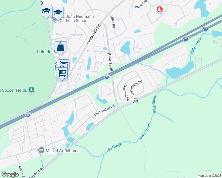 map of restaurants, bars, coffee shops, grocery stores, and more near 36 Sweetoak Court in Columbia