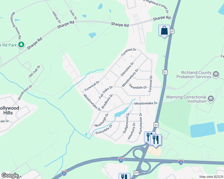 map of restaurants, bars, coffee shops, grocery stores, and more near 341 Bradbury Drive in Columbia