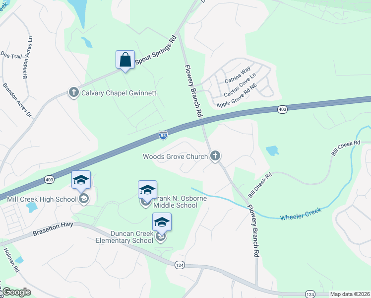 map of restaurants, bars, coffee shops, grocery stores, and more near 1875 Lily Stem Trail Northeast in Auburn