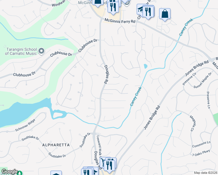 map of restaurants, bars, coffee shops, grocery stores, and more near 5355 Derby Chase Court in Alpharetta