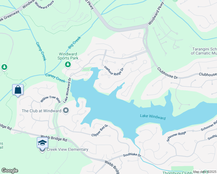 map of restaurants, bars, coffee shops, grocery stores, and more near 2195 Lake Shore Landing in Alpharetta
