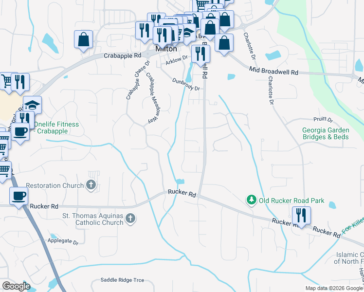 map of restaurants, bars, coffee shops, grocery stores, and more near 12370 Beragio Place in Alpharetta