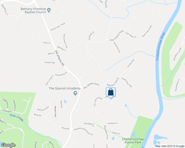 map of restaurants, bars, coffee shops, grocery stores, and more near 5675 Habersham Valley in Suwanee