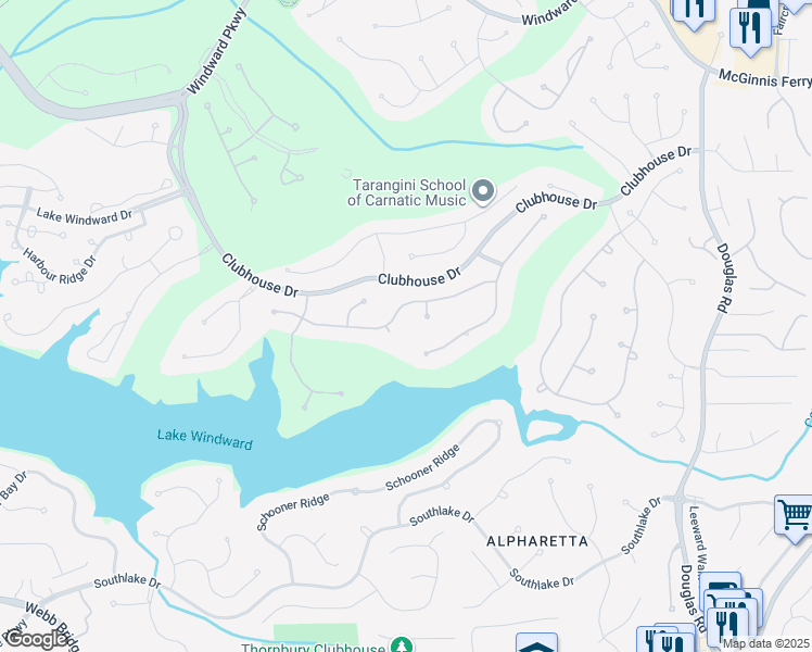 map of restaurants, bars, coffee shops, grocery stores, and more near 1720 Portrush Place in Alpharetta