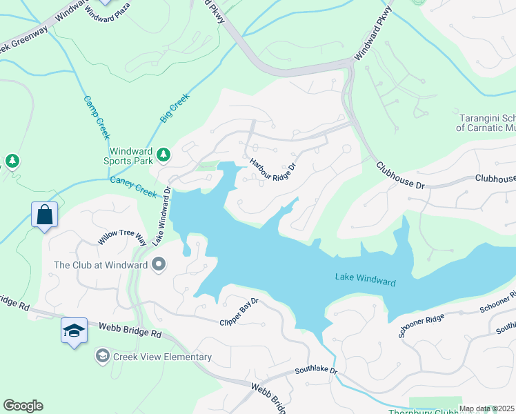 map of restaurants, bars, coffee shops, grocery stores, and more near 2195 Lake Shore Landing in Alpharetta