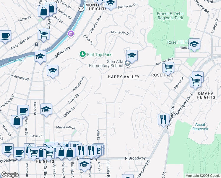 map of restaurants, bars, coffee shops, grocery stores, and more near 3101 Lincoln Park Avenue in Los Angeles