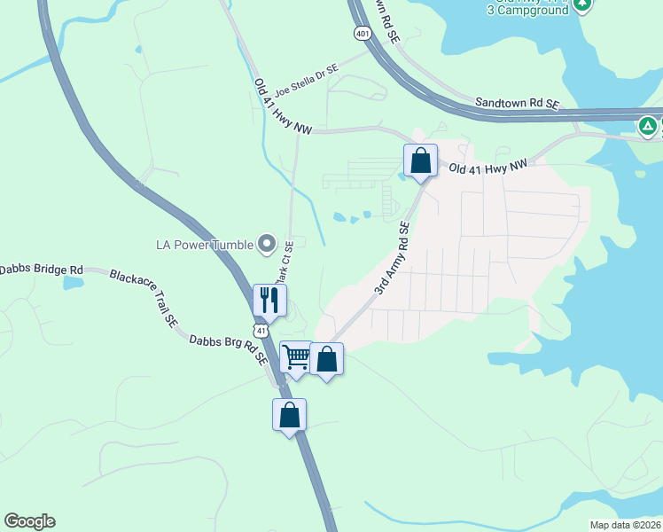 map of restaurants, bars, coffee shops, grocery stores, and more near 50 Kelli Clark Court Southeast in Cartersville