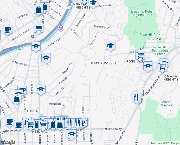 map of restaurants, bars, coffee shops, grocery stores, and more near 3122 Lincoln Park Avenue in Los Angeles
