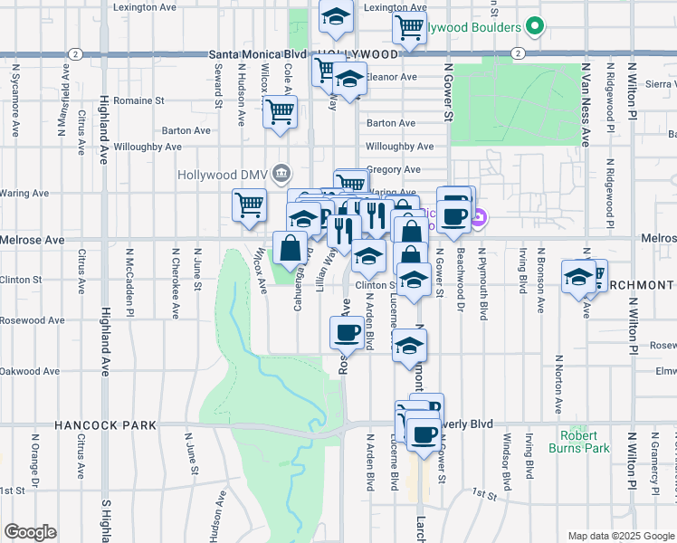 map of restaurants, bars, coffee shops, grocery stores, and more near in Los Angeles