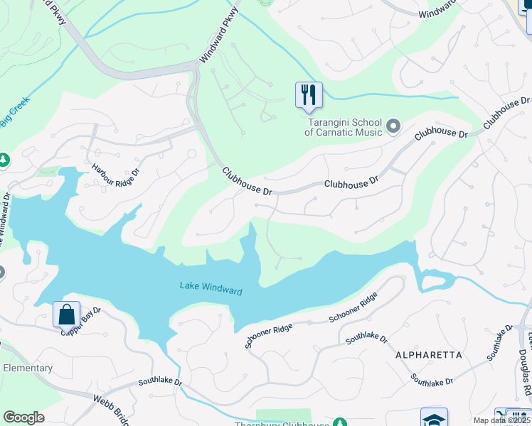 map of restaurants, bars, coffee shops, grocery stores, and more near 1100 Muirfield Court in Alpharetta