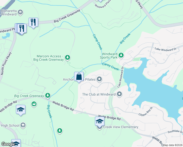 map of restaurants, bars, coffee shops, grocery stores, and more near 4023 Oakview Court in Alpharetta