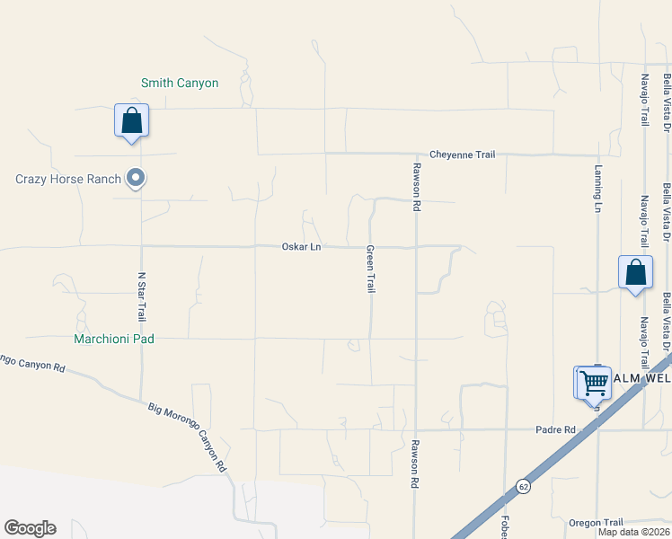 map of restaurants, bars, coffee shops, grocery stores, and more near 50911 Oskar Lane in Morongo Valley