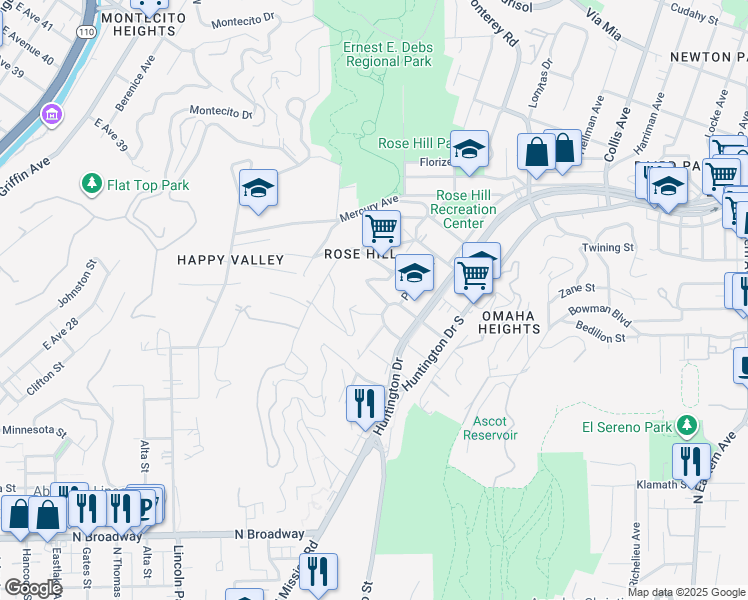 map of restaurants, bars, coffee shops, grocery stores, and more near 4484 West Rose Hill Drive in Los Angeles