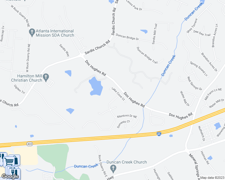 map of restaurants, bars, coffee shops, grocery stores, and more near 2364 Lake Cove Court in Buford