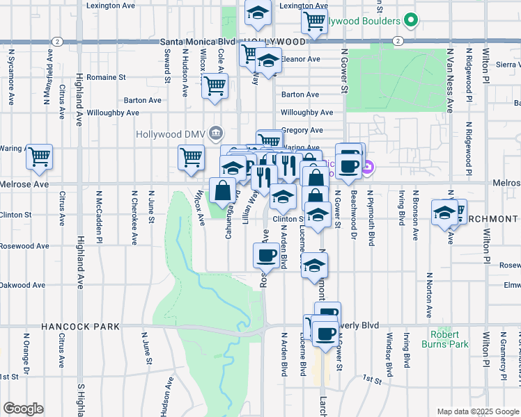 map of restaurants, bars, coffee shops, grocery stores, and more near in Los Angeles