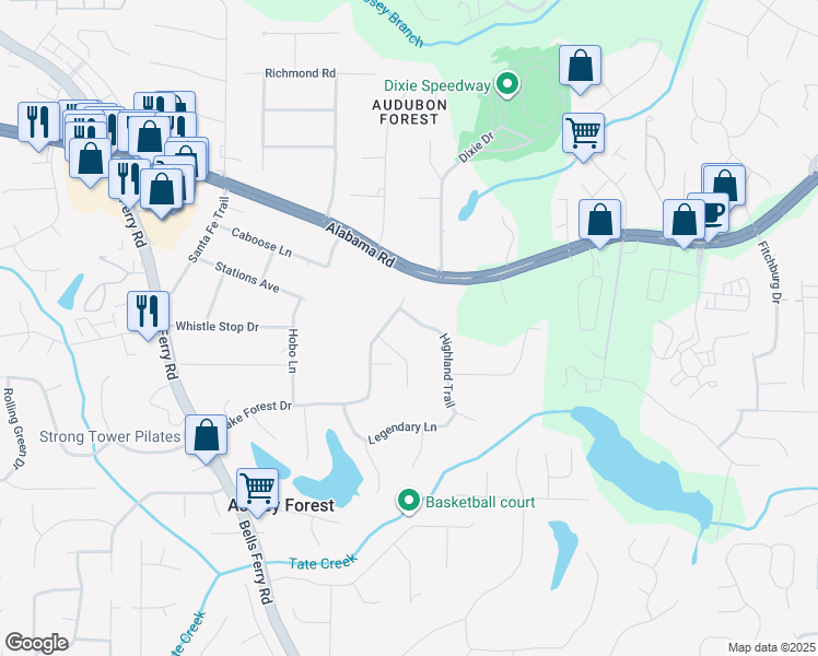 map of restaurants, bars, coffee shops, grocery stores, and more near 5238 Valley Tarn in Acworth