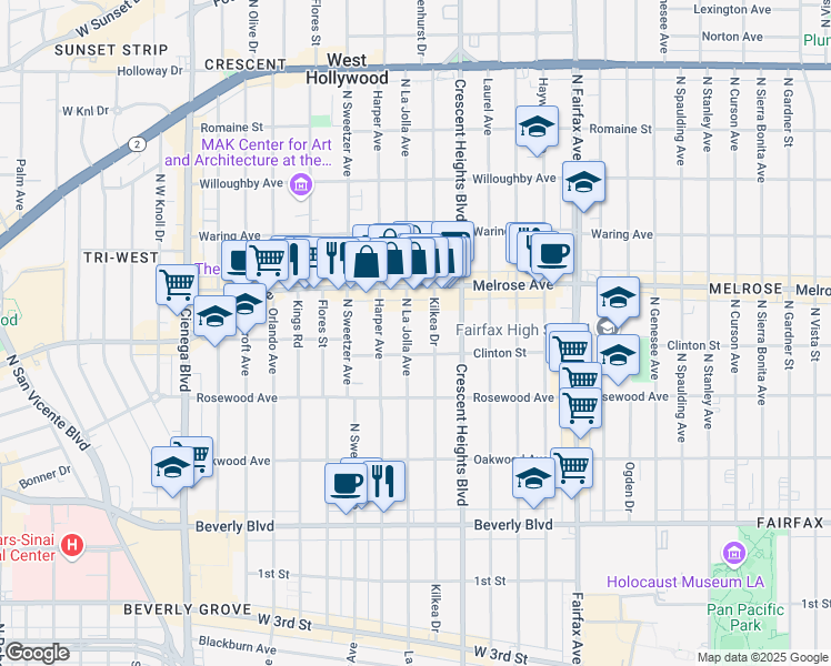 map of restaurants, bars, coffee shops, grocery stores, and more near 622 North La Jolla Avenue in Los Angeles