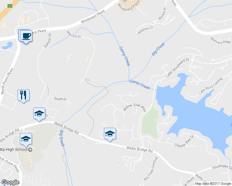 map of restaurants, bars, coffee shops, grocery stores, and more near 4023 Oakview Court in Alpharetta