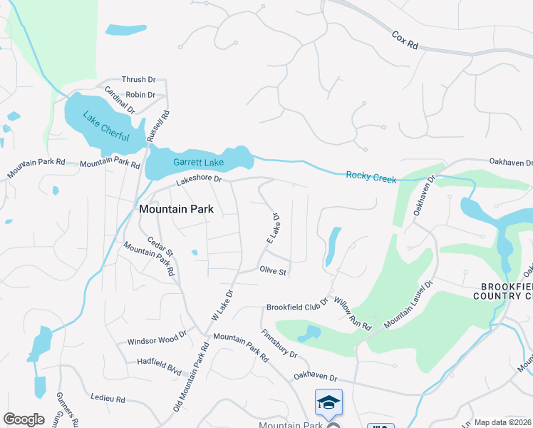 map of restaurants, bars, coffee shops, grocery stores, and more near 129 E Lake Dr in Roswell