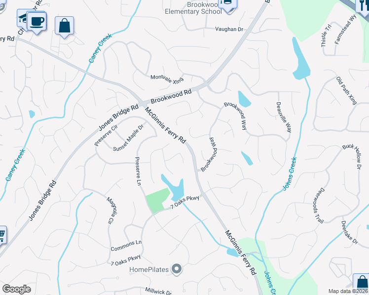map of restaurants, bars, coffee shops, grocery stores, and more near 350 Tree Lake Ct in Alpharetta