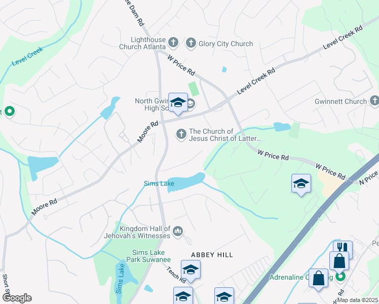 map of restaurants, bars, coffee shops, grocery stores, and more near 4833 Suwanee Dam Road in Suwanee