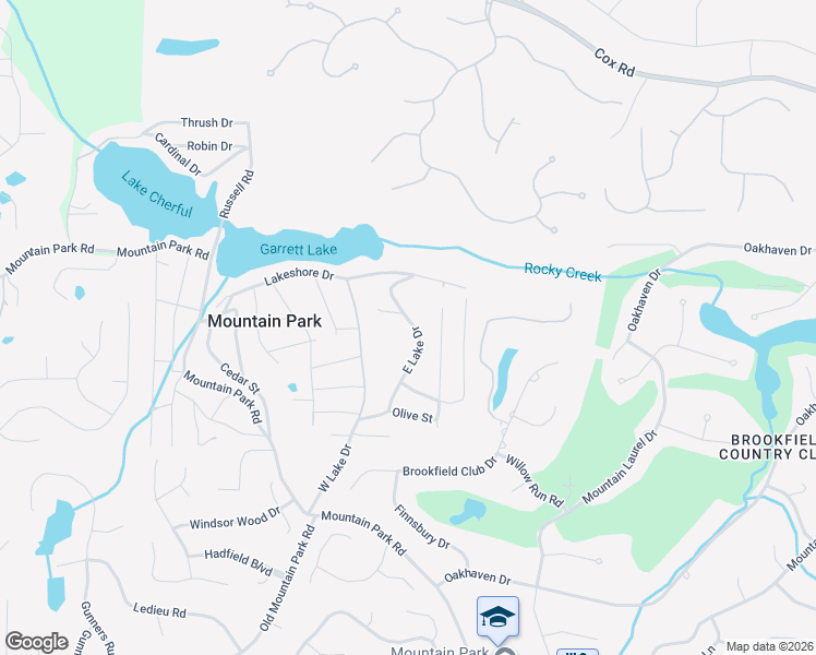 map of restaurants, bars, coffee shops, grocery stores, and more near 129 East Lake Drive in Roswell