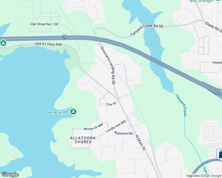 map of restaurants, bars, coffee shops, grocery stores, and more near 5185 Groovers Landing Road Southeast in Acworth