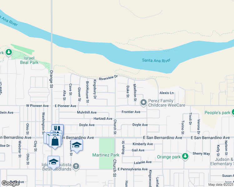 map of restaurants, bars, coffee shops, grocery stores, and more near 806 Anderson Court in Redlands