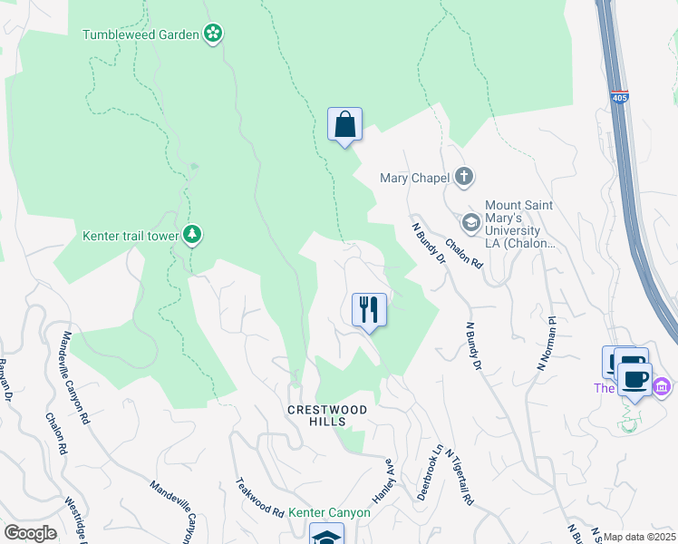 map of restaurants, bars, coffee shops, grocery stores, and more near 1425 North Tigertail Road in Los Angeles
