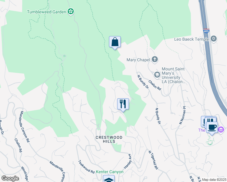 map of restaurants, bars, coffee shops, grocery stores, and more near 1425 North Tigertail Road in Los Angeles