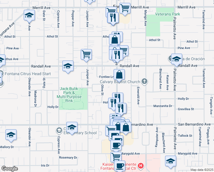 map of restaurants, bars, coffee shops, grocery stores, and more near 9420 Sierra Avenue in Fontana