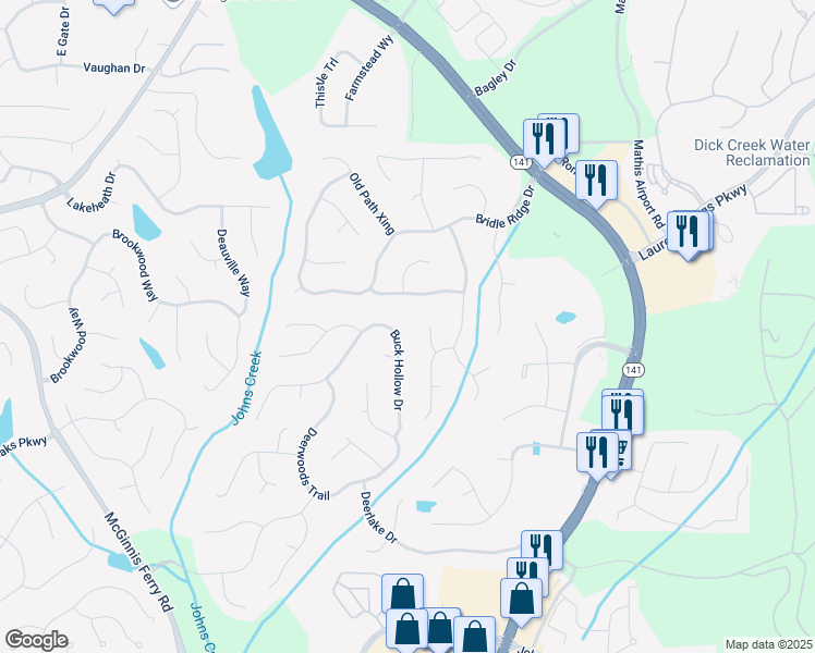 map of restaurants, bars, coffee shops, grocery stores, and more near 5535 Buck Hollow Drive in Alpharetta