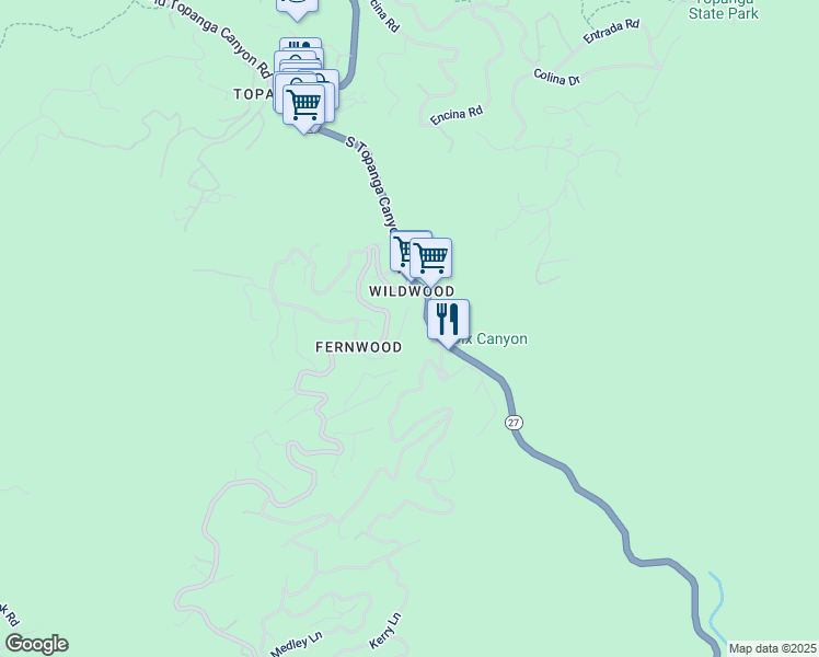 map of restaurants, bars, coffee shops, grocery stores, and more near 457 Short Trail in Topanga