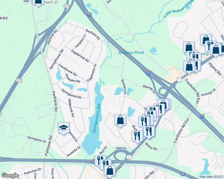 map of restaurants, bars, coffee shops, grocery stores, and more near 1751 Barbara Drive in Columbia