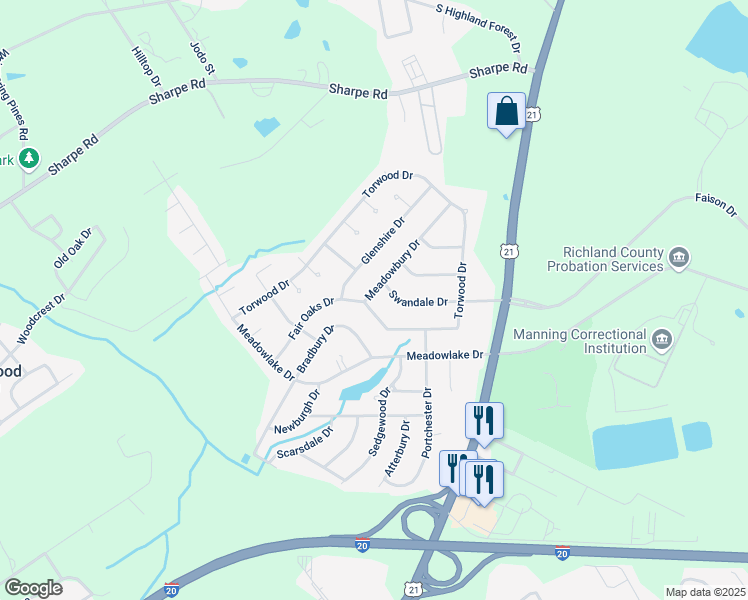 map of restaurants, bars, coffee shops, grocery stores, and more near 237 Swandale Drive in Columbia