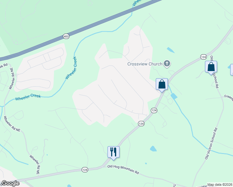 map of restaurants, bars, coffee shops, grocery stores, and more near 1267 Harvest Lane in Hoschton