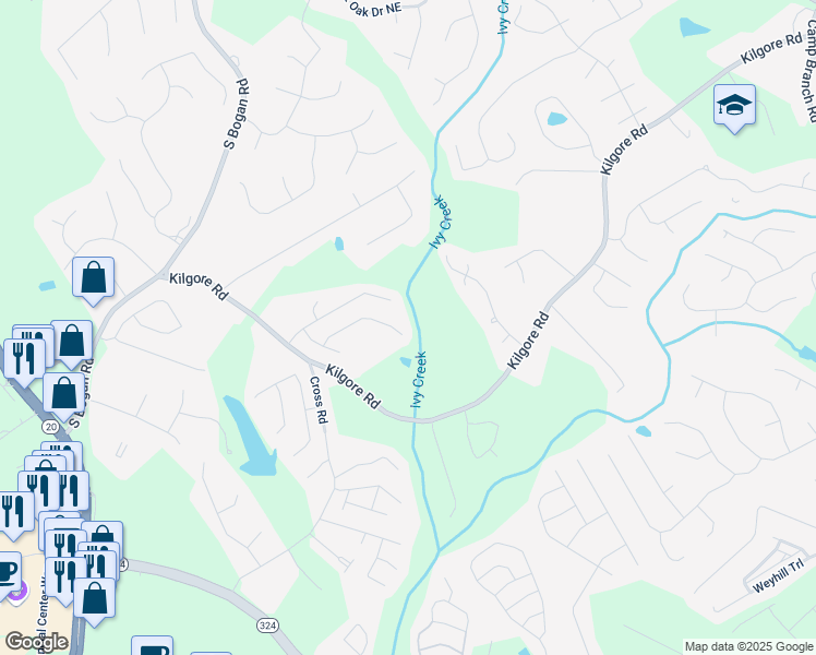 map of restaurants, bars, coffee shops, grocery stores, and more near 2402 Jasmine Glen Drive in Buford