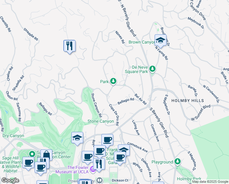 map of restaurants, bars, coffee shops, grocery stores, and more near 333 Bel Air Road in Los Angeles