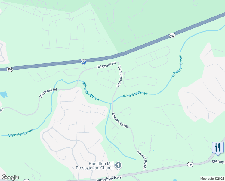 map of restaurants, bars, coffee shops, grocery stores, and more near 2314 Woodmarsh Circle in Auburn