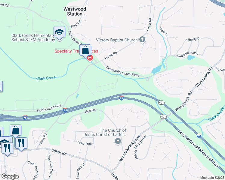 map of restaurants, bars, coffee shops, grocery stores, and more near 331 Franklin Lane in Acworth