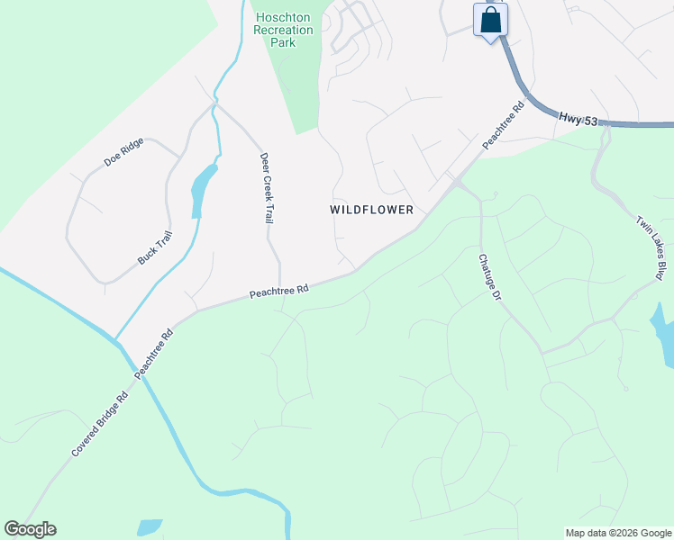 map of restaurants, bars, coffee shops, grocery stores, and more near 73 Peachtree Road in Hoschton