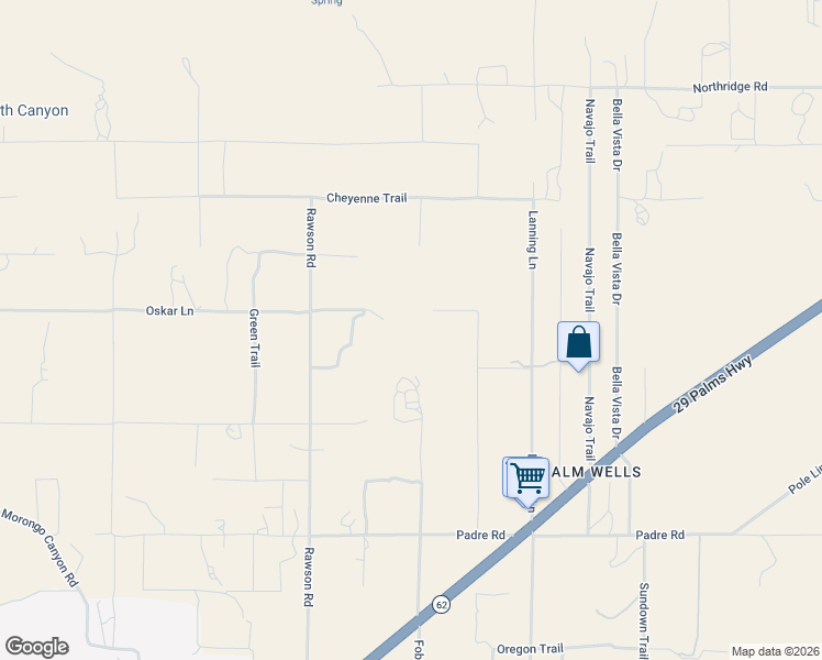map of restaurants, bars, coffee shops, grocery stores, and more near 51255 Oskar Lane in Morongo Valley