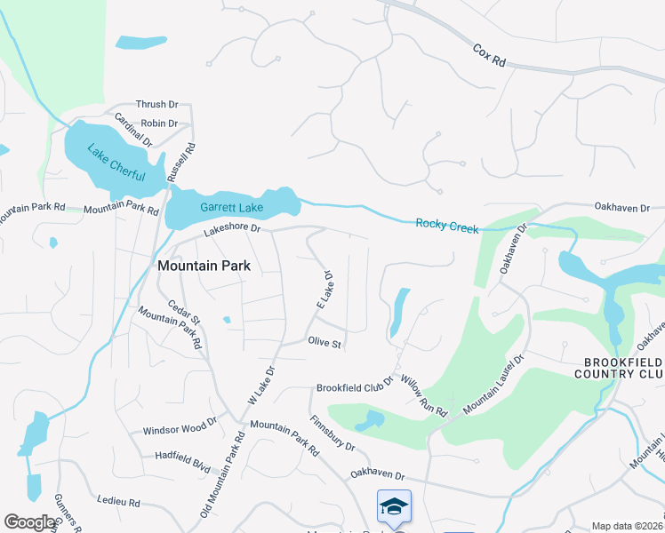 map of restaurants, bars, coffee shops, grocery stores, and more near 126 East Lake Drive in Roswell