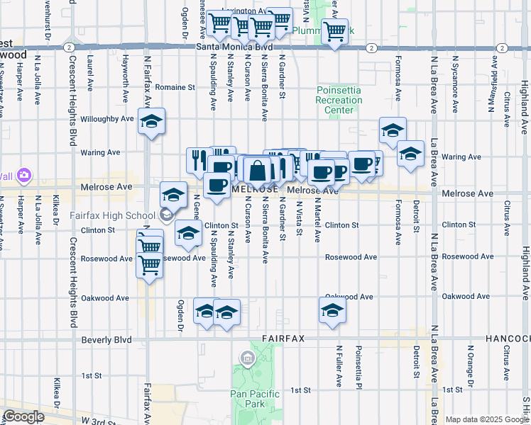 map of restaurants, bars, coffee shops, grocery stores, and more near in Los Angeles